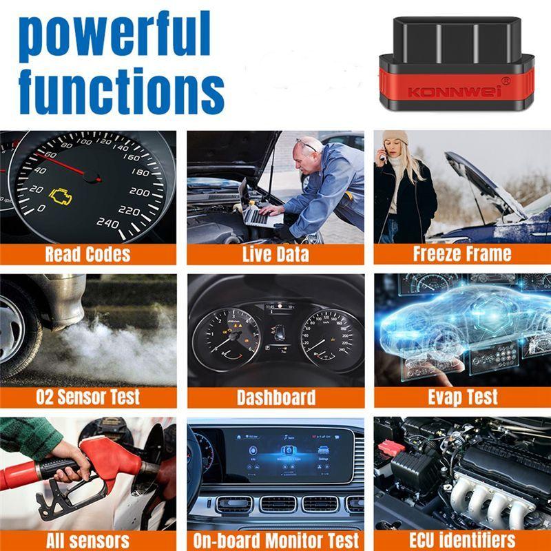 Эффективный-KONNWEI KW901 ELM327 V1.5 Bluetooth 5.0 ELM 327 V1 5 Автомобильные OBD 2 Инструменты Диагностики Автомобиля Для Android/IOS OBDII OBD2 Сканер