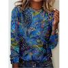 Women's Tunic Print Daily Fashion Casual Long Sleeve Crew Neck Blue Spring Fall