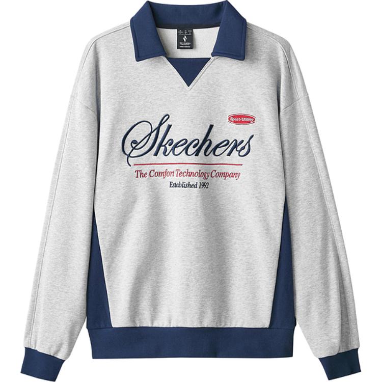 Skechers Удобная Свободная Толстовка с Воротником-стойкой и Длинным Рукавом Унисекс Серая L424U006-01UV
