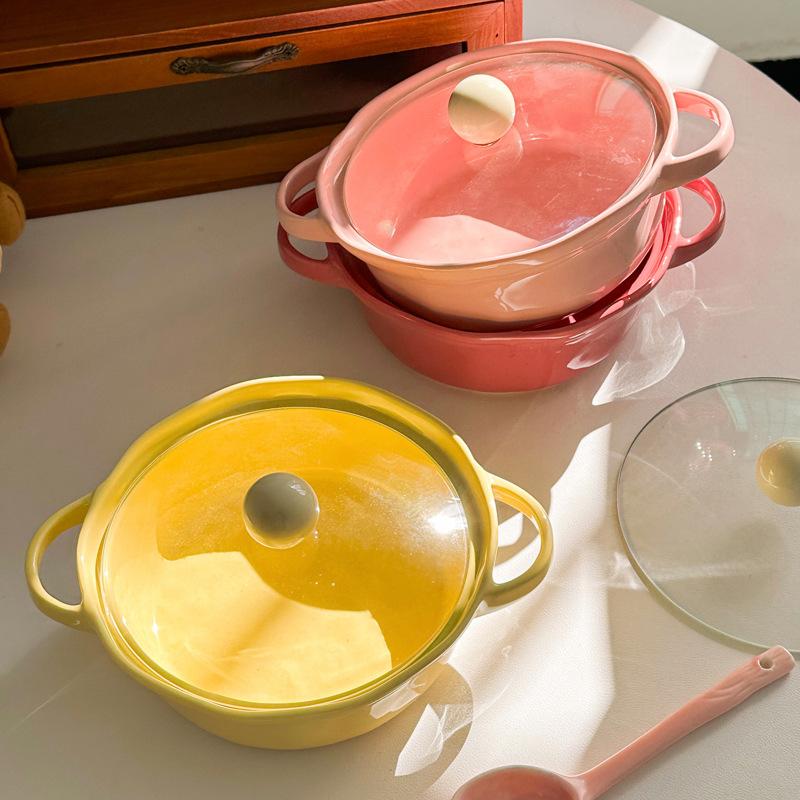 Милая керамическая двухсторонняя миска для лапши быстрого приготовления высокой ценности с крышкой, студенческая общежитие, миска для лапши быстрого приготовления, личная специальная миска для улиточной лапши