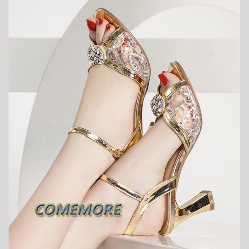 Женские босоножки на каблуках 2024 года, новый стиль, британский стиль, пряжка «рыбий рот», модные босоножки с открытым носком, женская мода, удобный высокий каблук