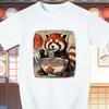 Red Panda Eating RaUnisex Japanese Kawaii Anime Graphic Tee Casual Crew Neck T-Shirt For Unisex