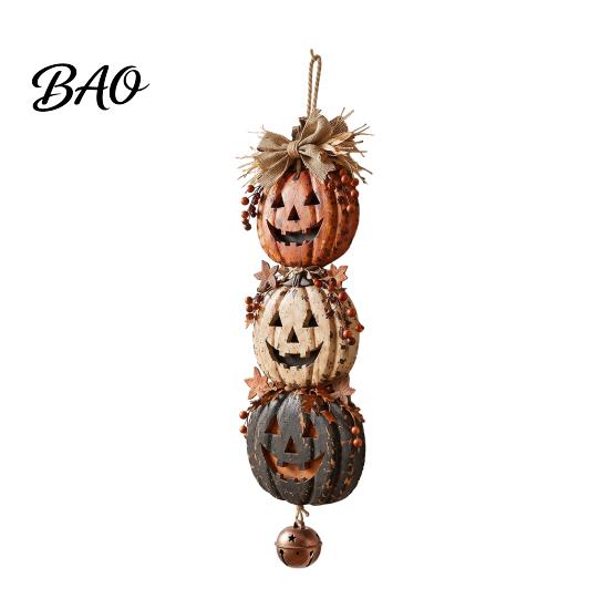 Halloween Party Front Door Sign Stacked Pumpkin Hanger, Vintage Jack?O?Lantern Wall Hanging Ornament, Rustic Decor Fall Harvest for Porch