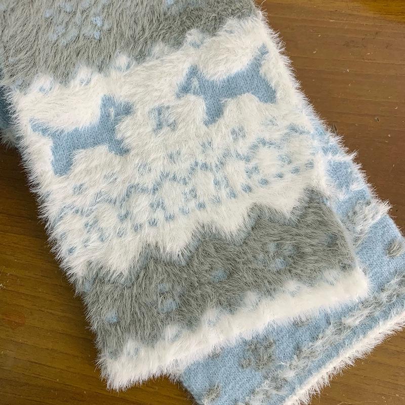 Вязаный шарф Luochi Fair Isle с рисунком «Мультяшный кот и собака» – Уютный осенне-зимний жаккардовый шарф-труба