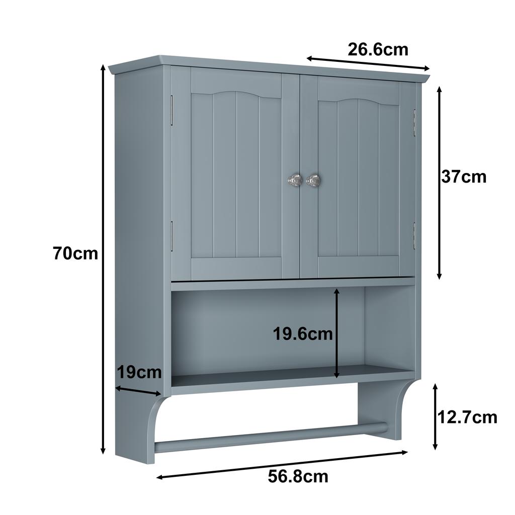 Bathroom Wall Cabinet with Towel Rail, Bathroom Cabinet Wall Shelf with 2 Doors and Open Shelves, Toilet Wall Shelf, Bathroom Medicine Cabinet