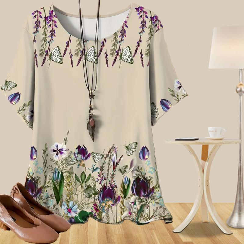 Женская повседневная свободная весенняя рубашка, женские топы с коротким рукавом, бабочками, акварельными цветами и растениями
