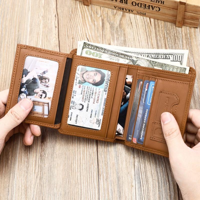 Мужской кошелек-бифолд из ПУ-кожи с RFID-защитой, короткий кошелек, многослотовый для карт, отделение для мелочи, окно для ID, повседневный деловой кошелек для мужчин