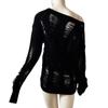 FiveFive Women Dark Goth Split Hole Knit Sweaters Black Gothic Lady Hollow Out Cool Pullover Sweater Autumn Sexy See Through Pull Jumpers
