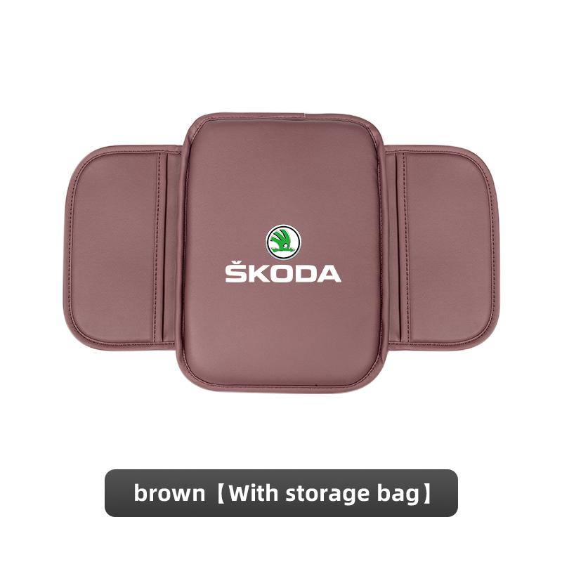 CWWR6 Leather Car Armrest Box Pad Central Arm Rest Storage Pocket Protective Cover For New Skoda Octavia Kodiaq Fabia Superb Karoq