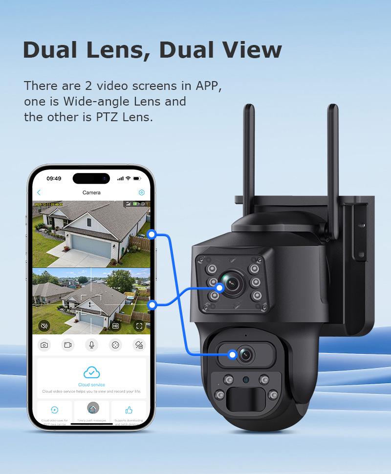 Dual-Lens HD Solar 4G Surveillance Camera with Low Power 24-Hour Recording