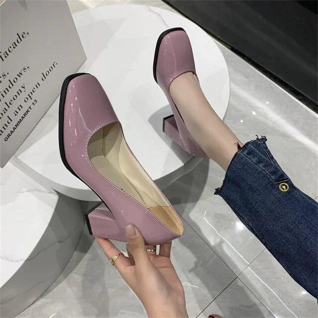 High Heels Match Women Pring and Autumn Square Toe Thick Heel Shallow Mouth Sandals Women Dress Shoes Plus Size