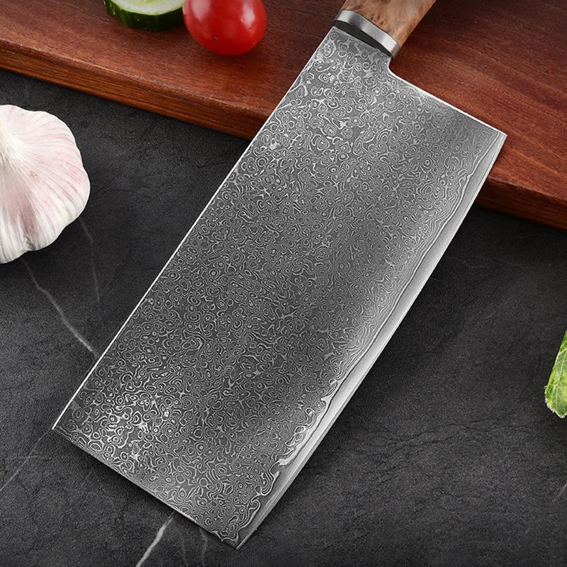 7 Inch Slicing Knife 67-layers Damascus Steel 10Cr15Mov Blade Sapele Wood Handle Cutting Vegetables Cleaver Meat Kitchen Knives
