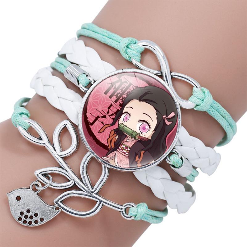 Стильный кожаный плетеный браслет «Клинок, рассекающий демонов» с милыми мультяшными подвесками