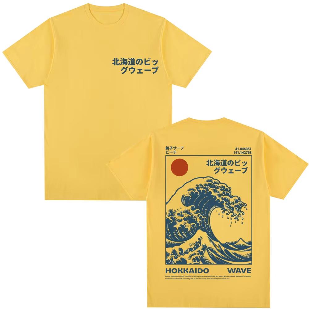 Japanese Style Hokkaido Wave Graphic Tshirts Unisex Women Harajuku Fashion Vintage T Shirts Oversized Short Sleeve Tees Unisex
