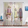 Cartoon  Owls with Flowers Leaves Branches Tulle Curtains for Living Room Bedroom Decoration Chiffon Sheer Voile Window Curtain