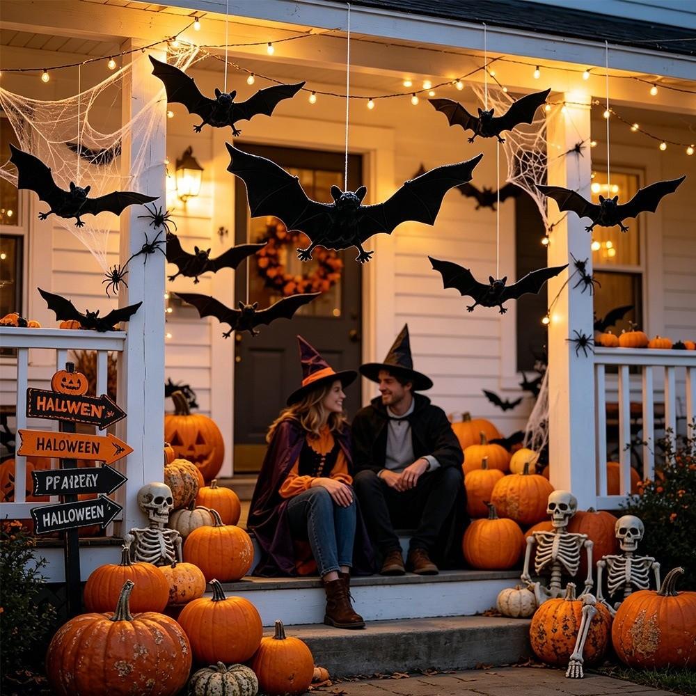3D Black Bat Halloween Bat Hanging Ornament Gothic Style Flying Bat Wind Chime Home