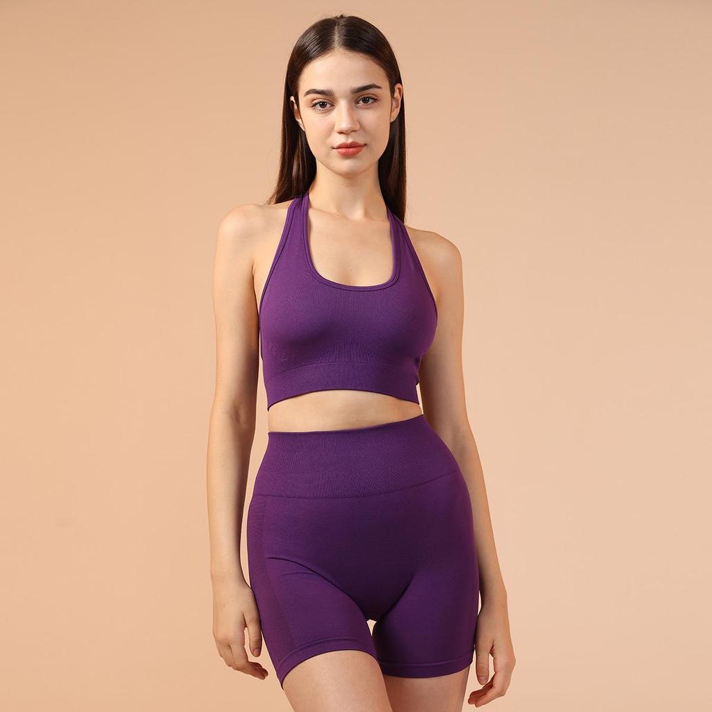 Женский бесшовный плиссированный комплект для йоги из двух частей: Завышенная талия, облегающий крой для фитнеса на открытом воздухе