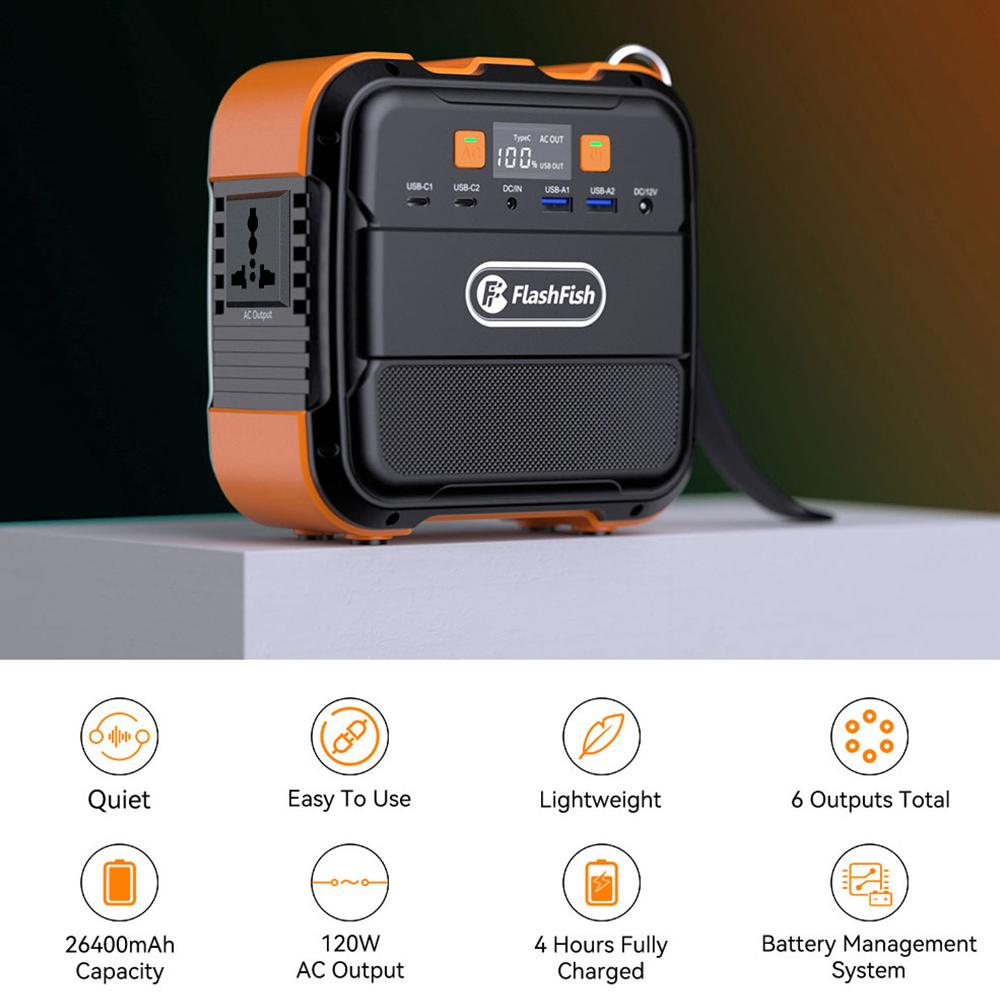 200~240V Portable Power Station 120W 98Wh Backup Lithium Battery DC AC Solar Generator Outdoors Camping Travel Hunting Blackout