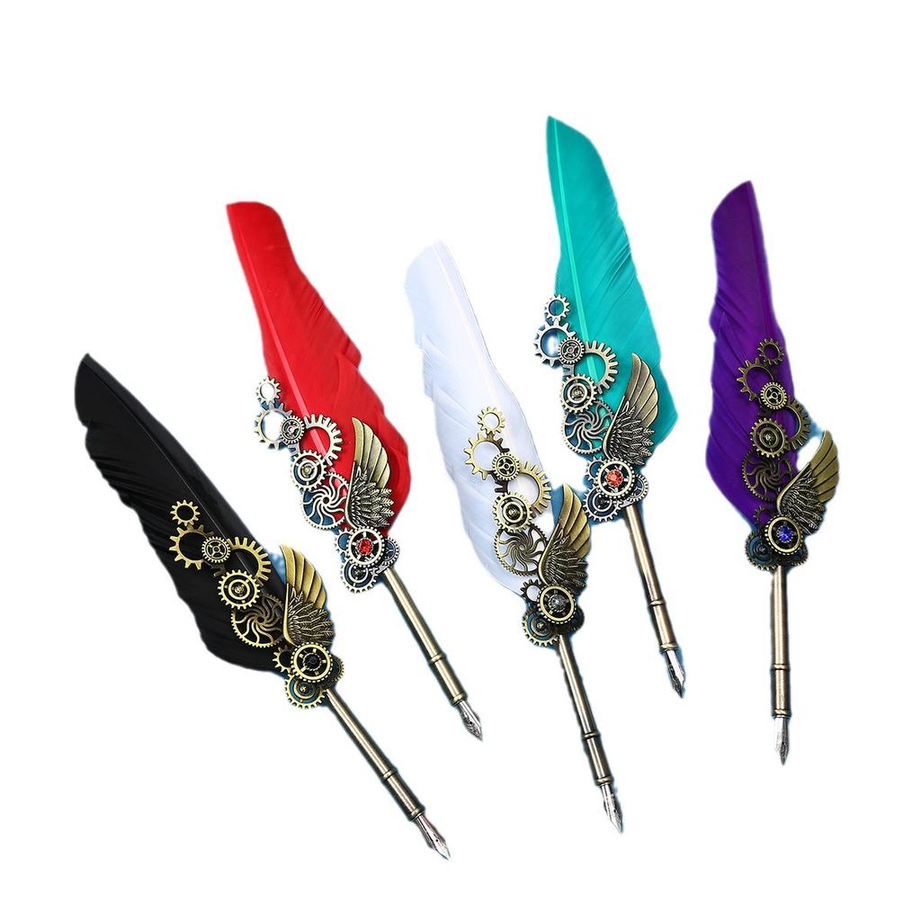 Literary And Retro Quill Gift Box, Gem Pen Set, Mechanical Gear, Steampunk Dipping Pen Gift.