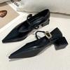 Fashion 2025 Spring Style Pointed Toe Square Heel Versatile Style Single Shoes Women's Shoes Medium Professional Buckle Dress High Heels