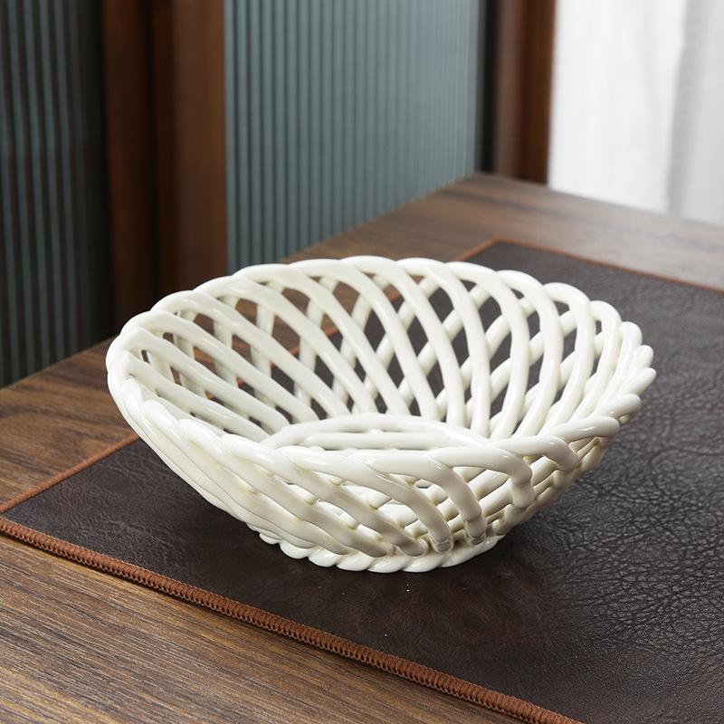 Керамическая тарелка для фруктов, плетеная вручную, блюдо для димсамов, конфетница, тарелки для закусок, полая корзина для фруктов, десертные тарелки, форма для торта, поднос для фруктов