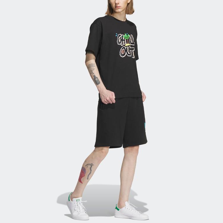 adidas Вязаные шорты Originals Trefoil с логотипом и шнурком средней посадки, мужские брюки черного цвета IP7545