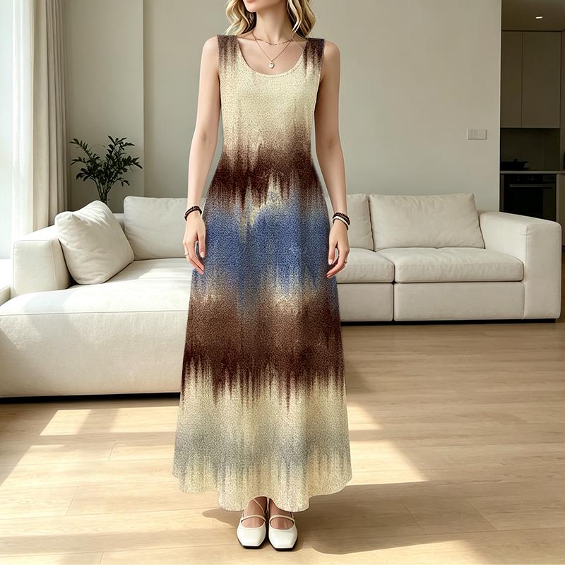 Women's A-Line Sleeveless Maxi Dress,Tie-Dye,Loose Soft Fit,Fresh Gradient,Casual Daily & Beach Vacation,Versatile Fashion Dress