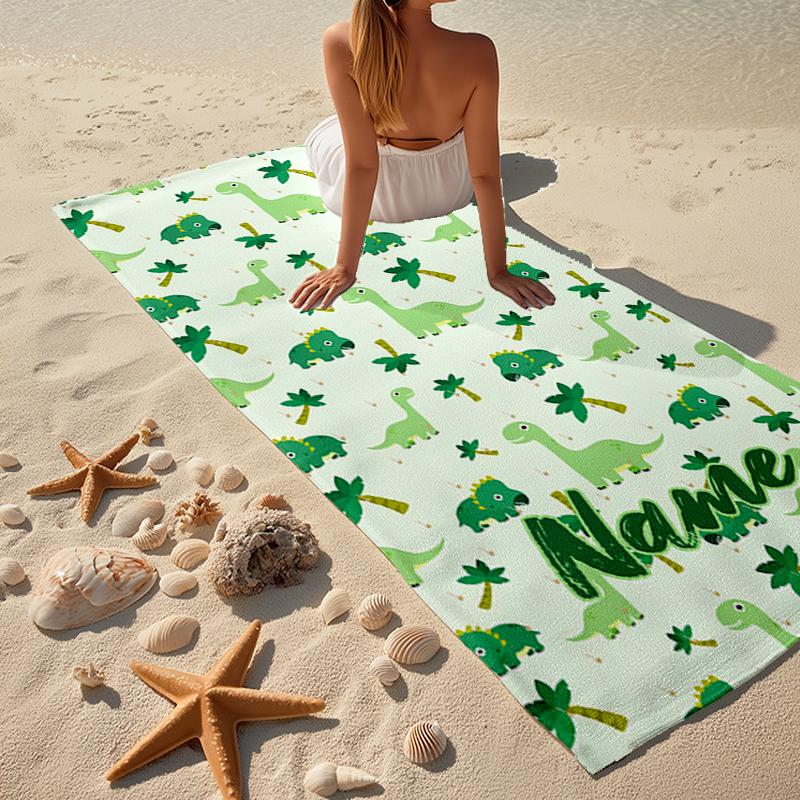 Custom Name Ultra-Soft Beach Towel with Dinosaur Theme,Ideal for Pool - Camping, Diving - Perfect Travel Essential, Vibrant Beach Towel.
