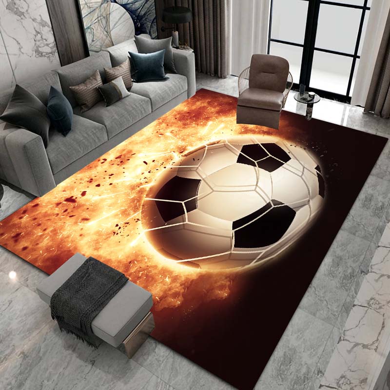 3D flame soccer pattern rug, suitable for living room home décor, children's play area rug, non-slip area rug, bedroom mat.