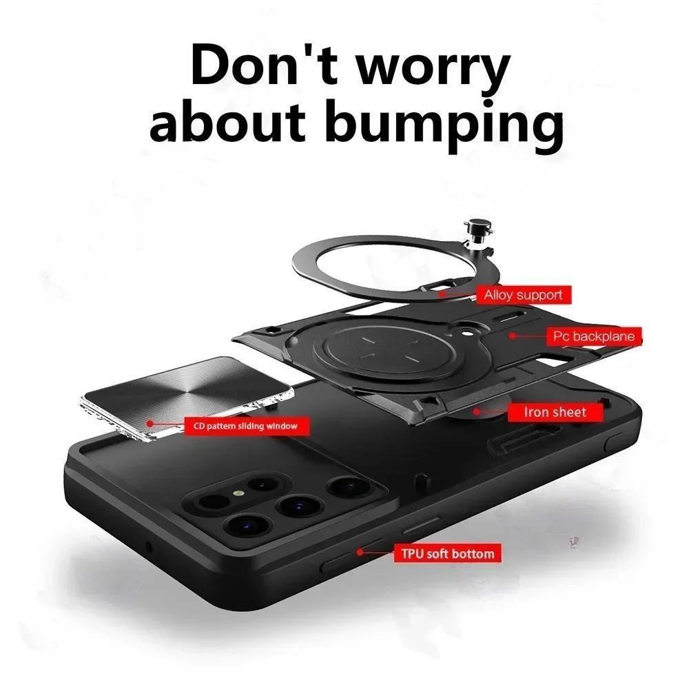 Чехол для Samsung Galaxy S24 S23 S21 S20 FE Ultra A54 A34 Магнитный Поворотная Камера Слайд Защита Кольцо Чехол