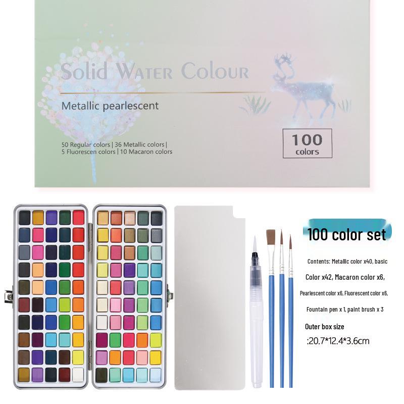 Tin Box: 100-Color Portable Watercolor Paint Set for Kids DIY Nail Art & Painting