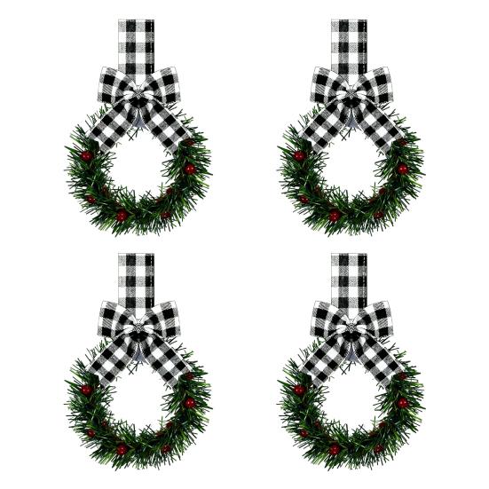 Рождественский венок на кухонный шкаф с лентой, маленький венок с красными ягодами на окно с бантом для украшения фермерского дома, входной двери, рождественской вечеринки