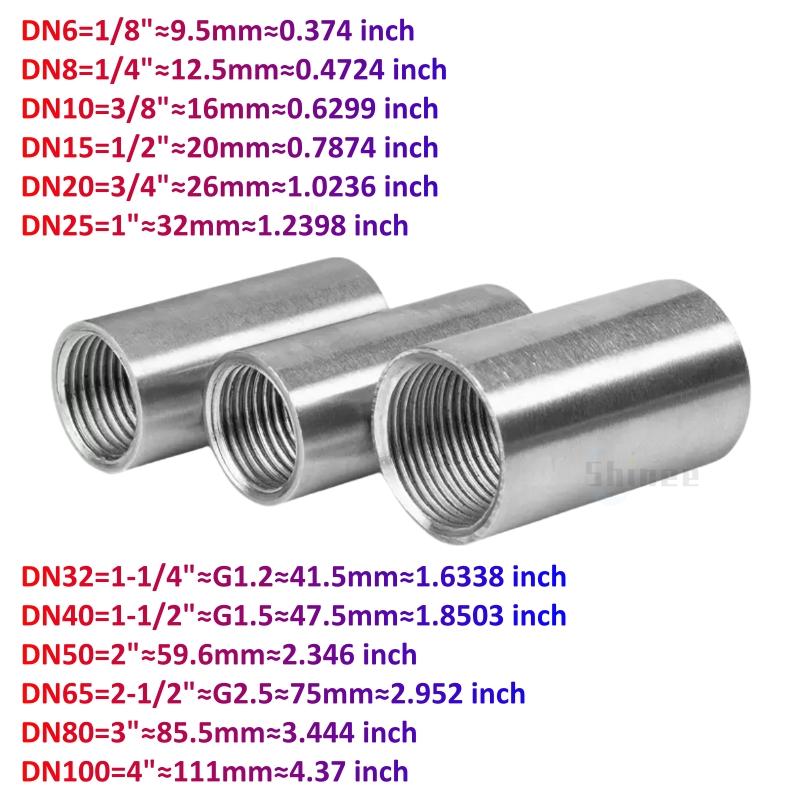 1/8" 1/4" 3/8" 1/2" 3/4" 1 BSP Наружная Внутренняя 50 60 80 100 150 200 300 мм Бочонок Муфта Ниппель Фитинг Трубопроводный Соединитель 304 Нержавеющая сталь