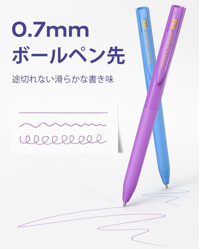 Four Candies Pastel Color Gel Ballpoint Knock Function Pens, 0.7mm, 24-Piece Set,