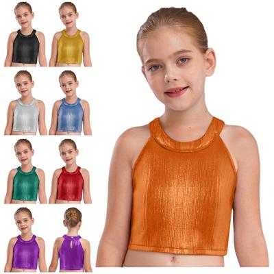 Girls Metallic Sleeveless Shimmer Top Crop Camisole for Stage Dance Performance Hip Hop Jazz Wear