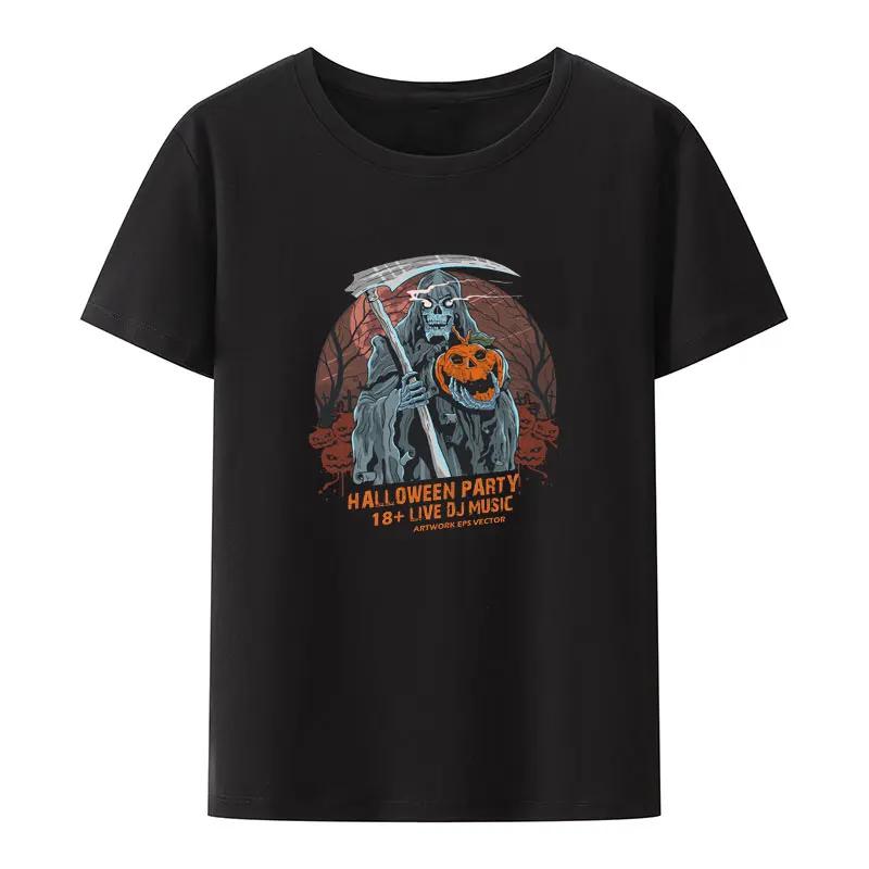 Creative DJ Pumpkin Halloween Print T Shirt Clothing Breathable Camisetas UnisexComfortable Hipster Y2k Streetwear