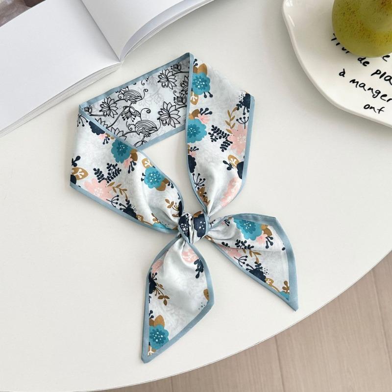 Silk Scarf Long Strip New Small Fresh Pastoral Headscarf Bow Headband Tied Bag Streamer Decorative Scarf Belt