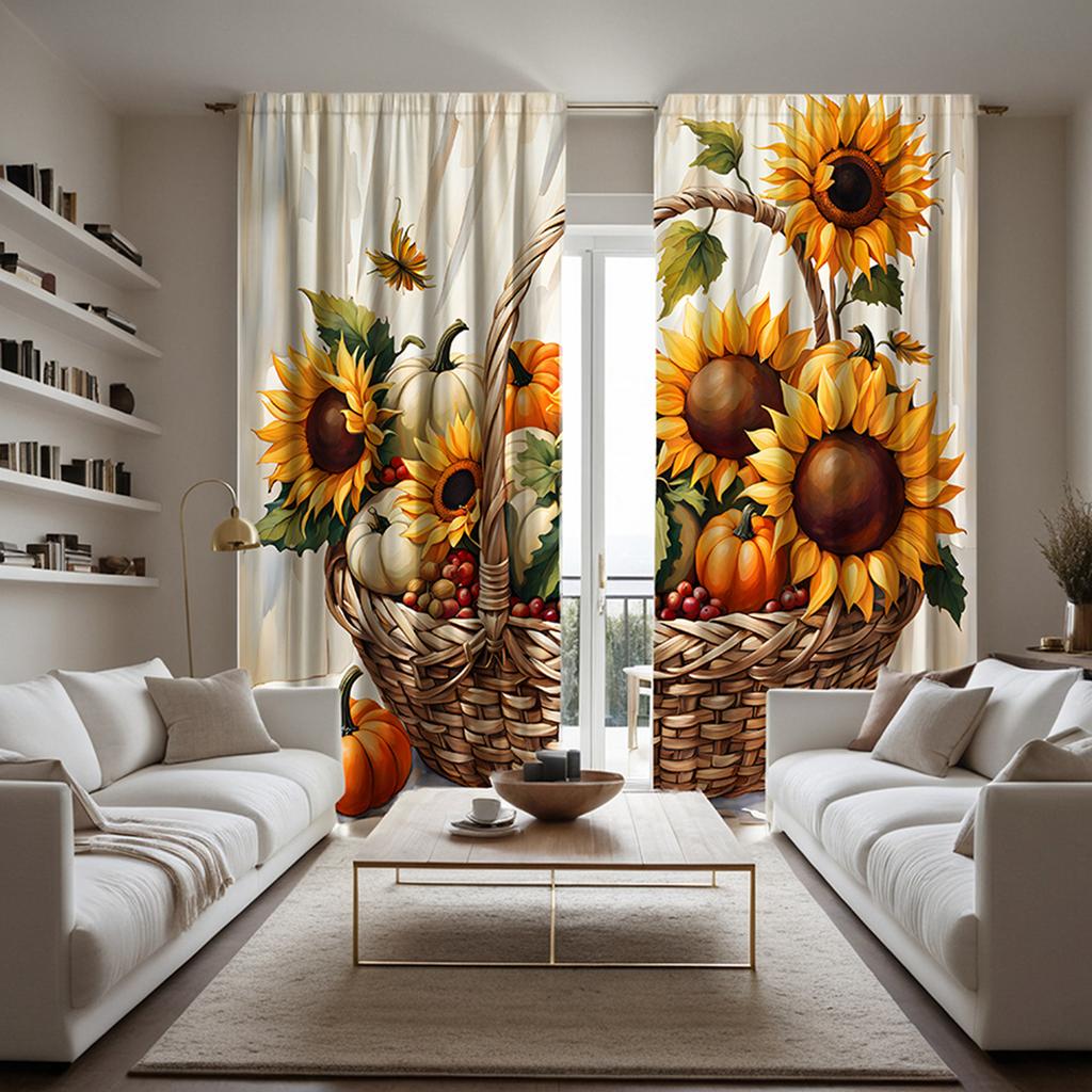 2 шт. HD Подсолнух Благодарения Цветочная корзина с подсолнухами декоративная занавеска Желтая цифровая печать занавеска украшение дома стиль