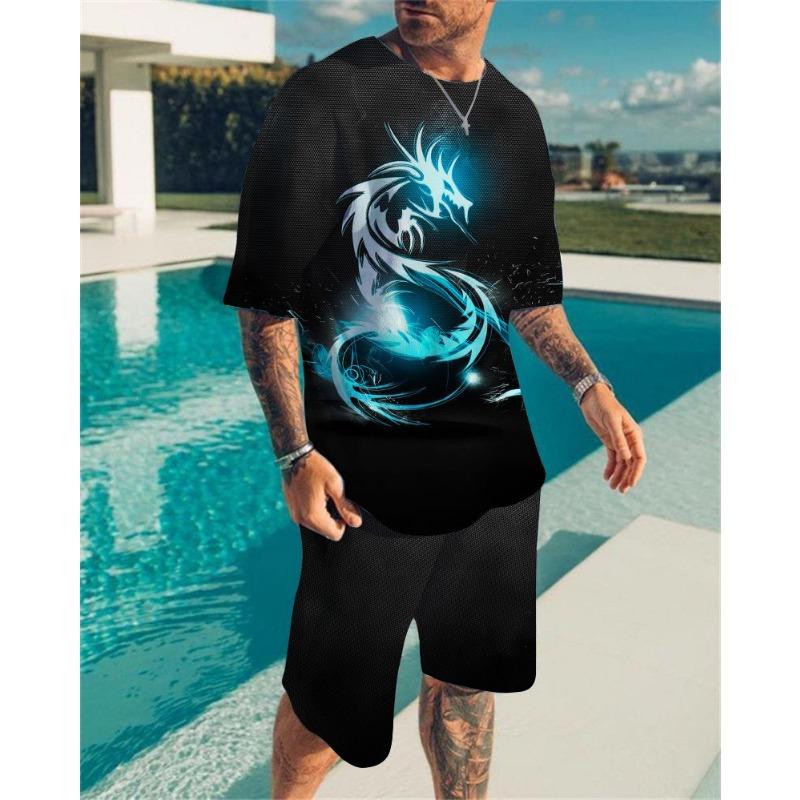 Летний цветной вихрь 3D принт футболки шорты комплекты мужские спортивные костюмы свободный короткий рукав футболка брюки комплект мужские костюмы одежда