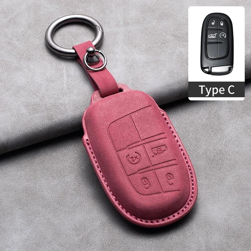 Leather Car Key Case Cover Shell For Jeep Chrysler 300 200 Dodge Charger Grand Cherokee Wrangler Compass Renegade For Fiat 500X