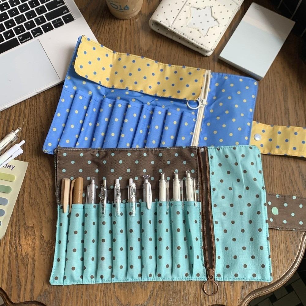 Foldable Polka Dot Makeup Brush Bag Portable Multipurpose Penbag Cosmetic Tools Storage Roll Women