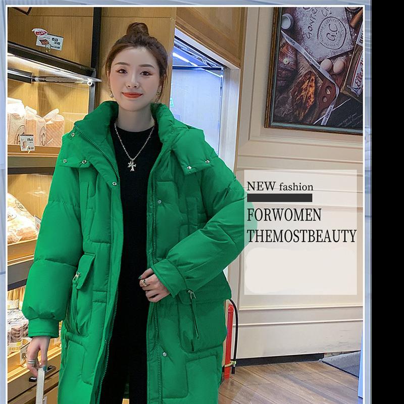 Women's Autumn And Winter Down Jacket Medium Length Hooded Coat Solid Color Loose Cotton-padded Clothes