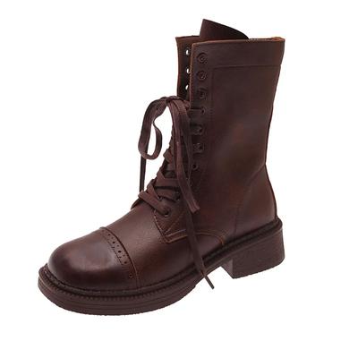 Роскошные кожаные ботинки на платформе для женщин в британском стиле в стиле ретро с мягкой подошвой, осенне-зимняя женская обувь, модные повседневные ботильоны для женщин