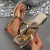 Large Size Herringbone Cool Slippers Women's Summer New Metal Buckle Toe Cold Slippers Beach Thick Heel Cool Slippers