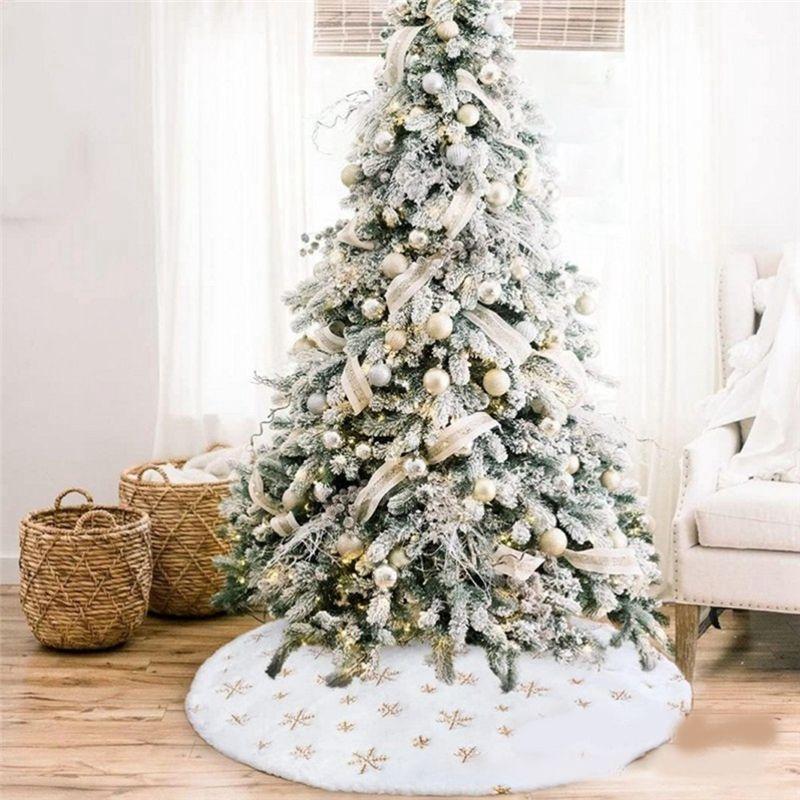BAAU 90Cm Christmas Tree Skirt Faux Fur Carpet Snowflake White Plush Mat For Home Xmas Tree New Year Decor Apron Ornament