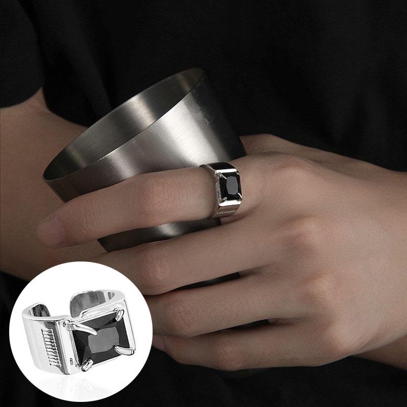 Женское ретро черное овальное геометрическое разомкнутое кольцо - Универсальное модное украшение на указательный палец