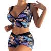Женский комплект бикини с высокой грудью и принтом на бретельках, двухсекционный купальник, приятное для кожи и удобное нижнее белье