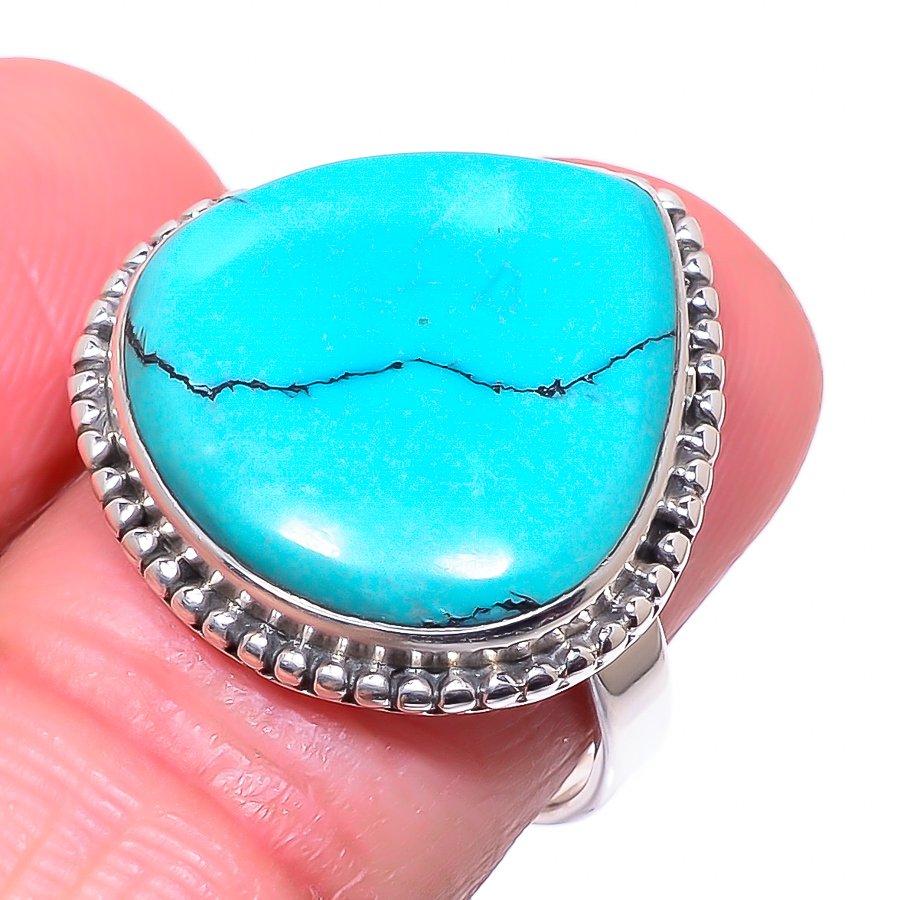 Подарочное кольцо из чистого серебра 925 пробы с натуральным тибетским бирюзовым камнем S.8 V0Q28