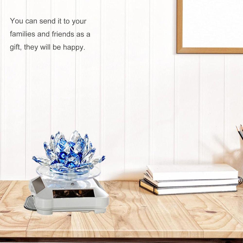 Solar Powered Rotating Crystal Lotus Figurine Car Air Fragrance Diffuser Balconies