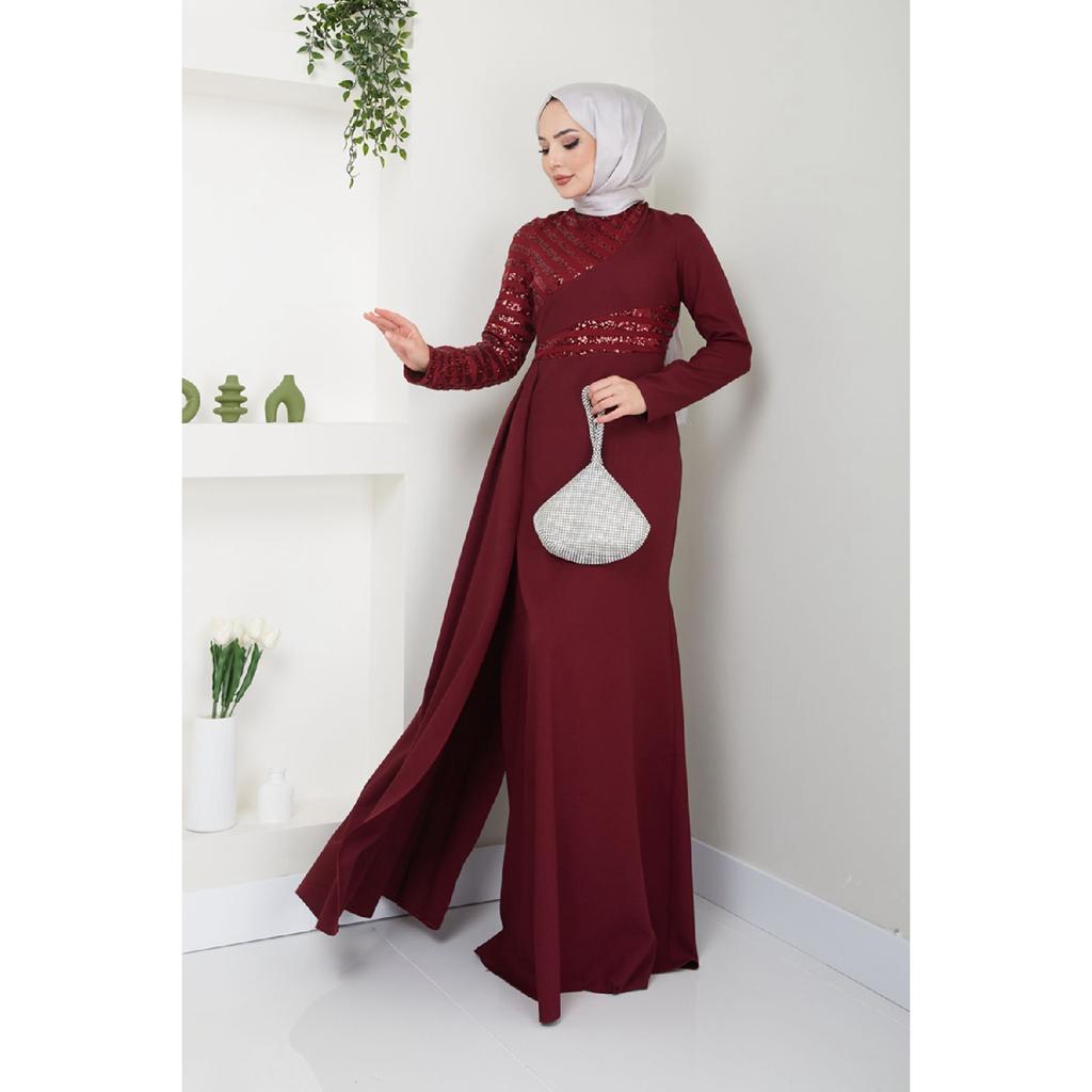 Женская одежда Вечернее платье Модное накидка с блестками Хиджаб Вечернее платье в форме рыбы 2711 Черный